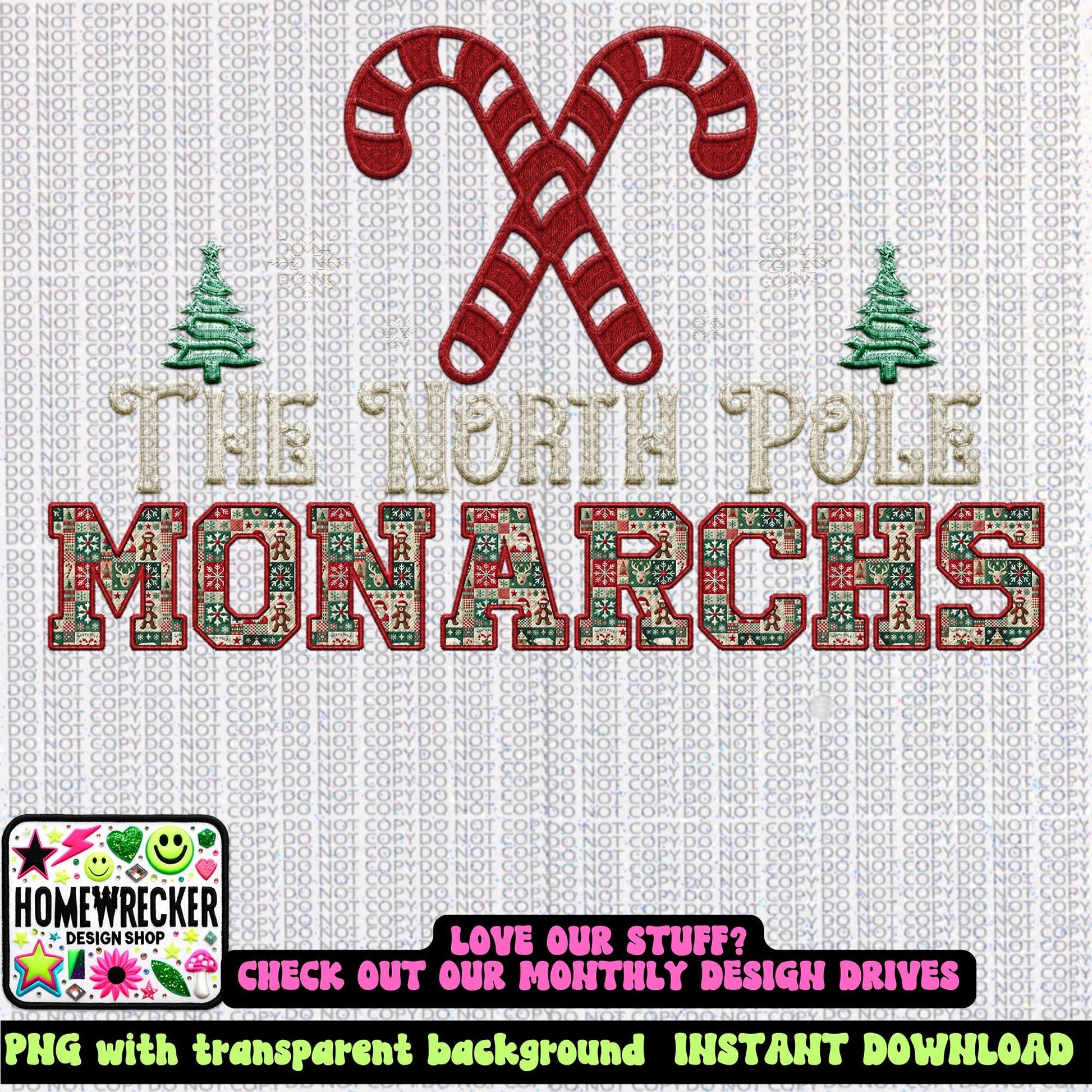 Monarchs Christmas themed Mascot PNG Christmas School Spirit, Holiday Mascot, Game day Christmas Festive Faux Embroidery Digital Download