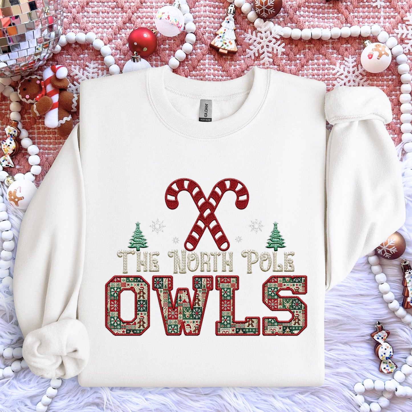 Owls Christmas themed Mascot PNG Christmas School Spirit, Holiday Mascot, Game day Christmas Festive Faux Embroidery Digital Download