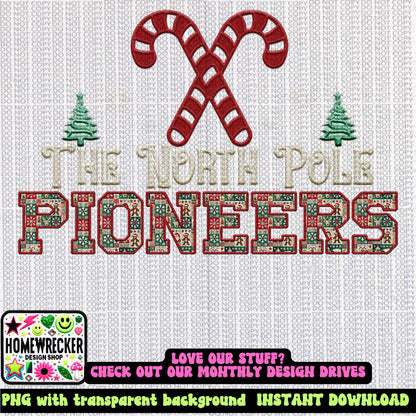 Pioneers Christmas themed Mascot PNG Christmas School Spirit,Holiday Mascot, Game day Christmas Festive Faux Embroidery Digital Download