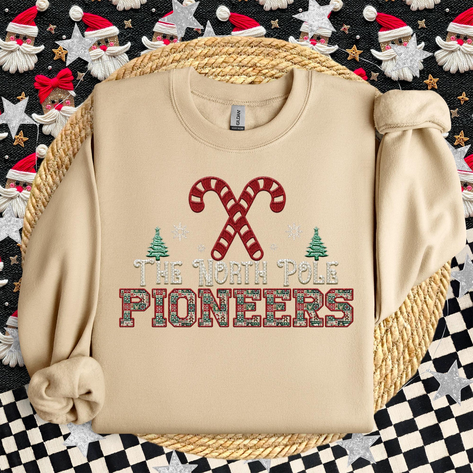 Pioneers Christmas themed Mascot PNG Christmas School Spirit,Holiday Mascot, Game day Christmas Festive Faux Embroidery Digital Download