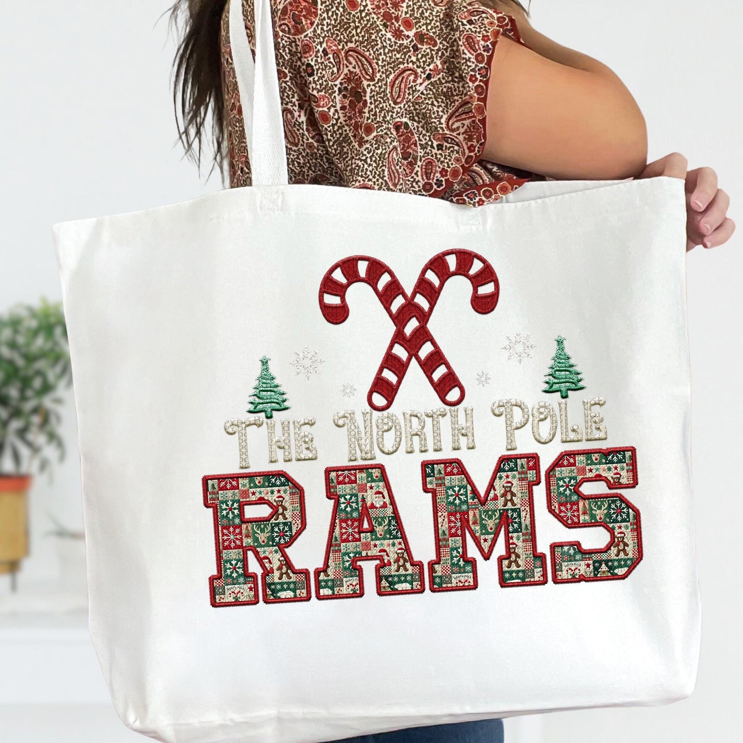 Rams Christmas themed Mascot PNG Christmas School Spirit,Holiday Mascot, Game day Christmas Festive Faux Embroidery Digital Download