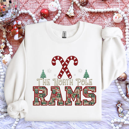Rams Christmas themed Mascot PNG Christmas School Spirit,Holiday Mascot, Game day Christmas Festive Faux Embroidery Digital Download