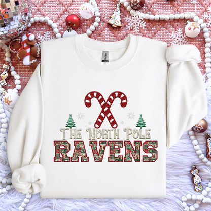 Ravens Christmas themed Mascot PNG Christmas School Spirit,Holiday Mascot, Game day Christmas Festive Faux Embroidery Digital Download