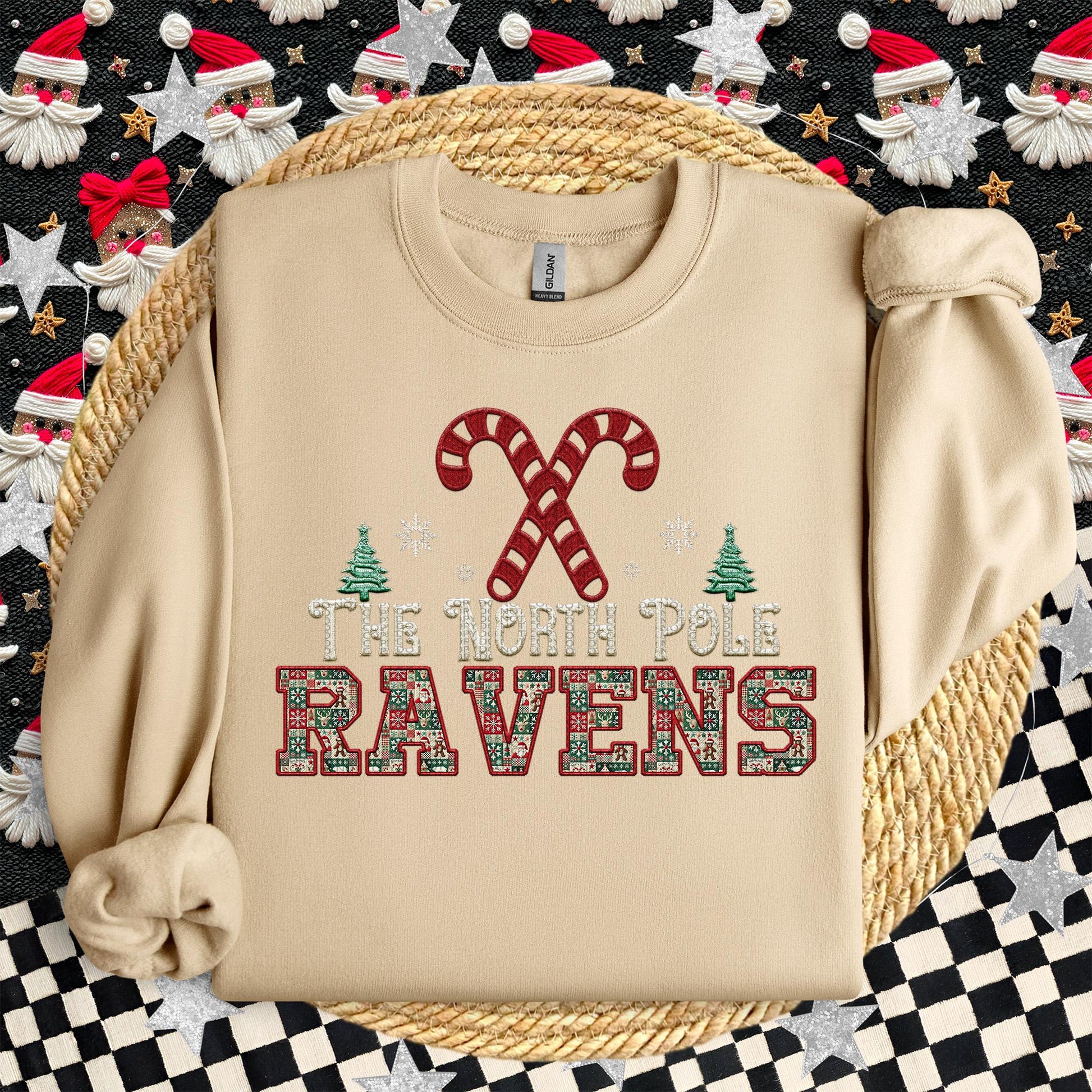 Ravens Christmas themed Mascot PNG Christmas School Spirit,Holiday Mascot, Game day Christmas Festive Faux Embroidery Digital Download