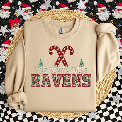 Ravens Christmas themed Mascot PNG Christmas School Spirit,Holiday Mascot, Game day Christmas Festive Faux Embroidery Digital Download