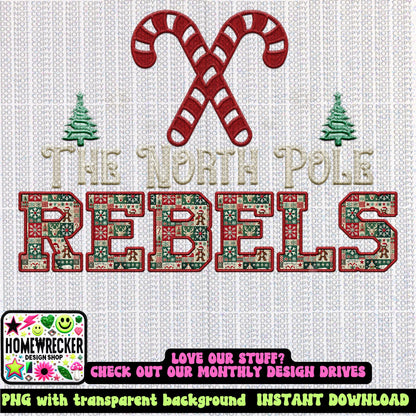 Rebels Christmas themed Mascot PNG Christmas School Spirit, Holiday Mascot, Game day Christmas Festive Faux Embroidery Digital Download