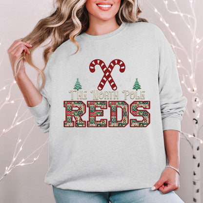 Reds Christmas themed Mascot PNG Christmas School Spirit, Holiday Mascot, Game day Christmas Festive Faux Embroidery Digital Download