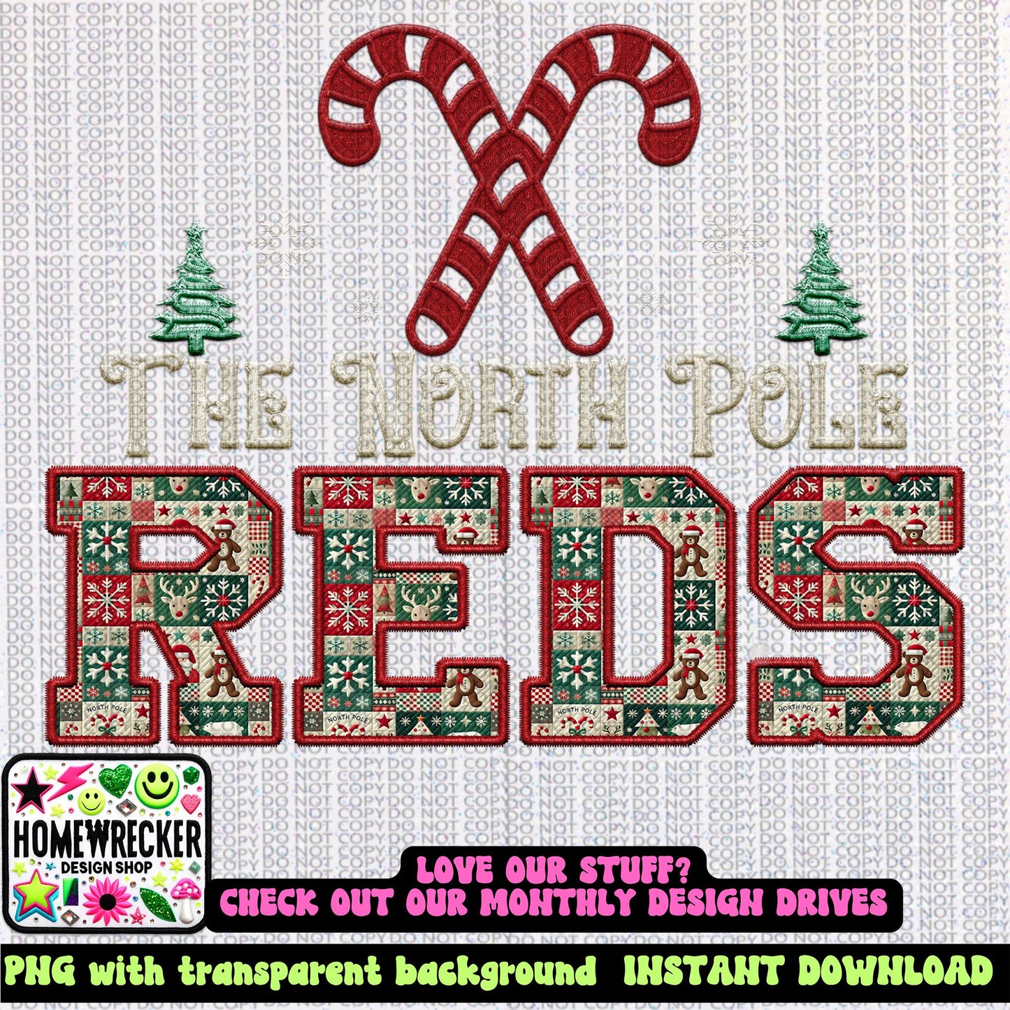 Reds Christmas themed Mascot PNG Christmas School Spirit, Holiday Mascot, Game day Christmas Festive Faux Embroidery Digital Download