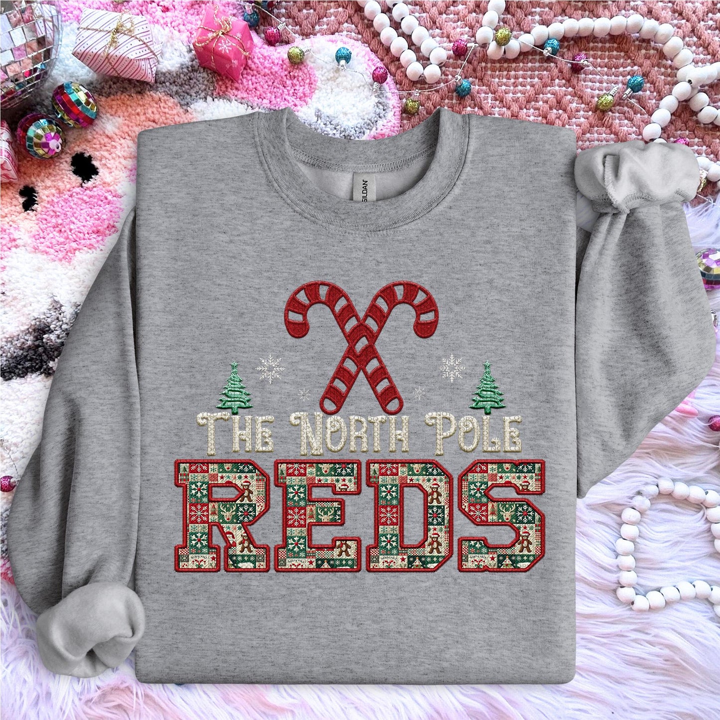 Reds Christmas themed Mascot PNG Christmas School Spirit, Holiday Mascot, Game day Christmas Festive Faux Embroidery Digital Download