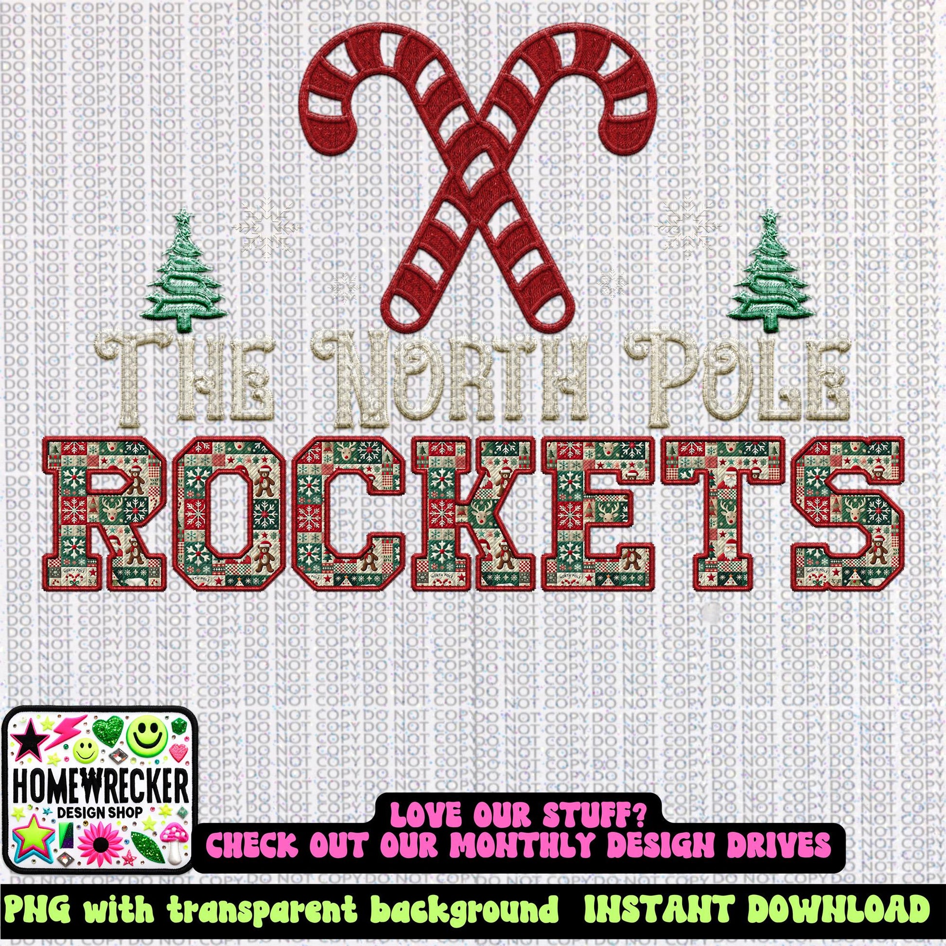 Rockets Christmas themed Mascot PNG Christmas School Spirit, Holiday Mascot, Game day Christmas Festive Faux Embroidery Digital Download