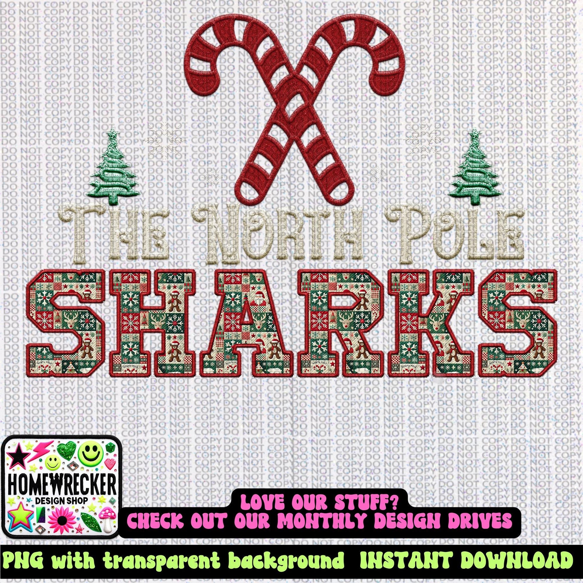 Sharks Christmas themed Mascot PNG Christmas School Spirit, Holiday Mascot, Game day Christmas Festive Faux Embroidery Digital Download