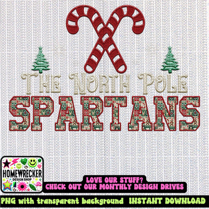 Spartans Christmas themed Mascot PNG Christmas School Spirit, Holiday Mascot, Game day Christmas Festive Faux Embroidery Digital Download