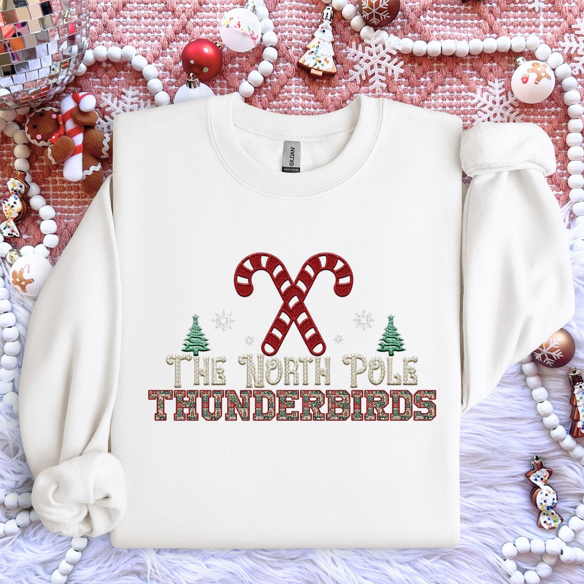 Thunderbirds Christmas themed Mascot PNG Christmas School Spirit Holiday Mascot, Game day Christmas Festive Faux Embroidery Digital Download