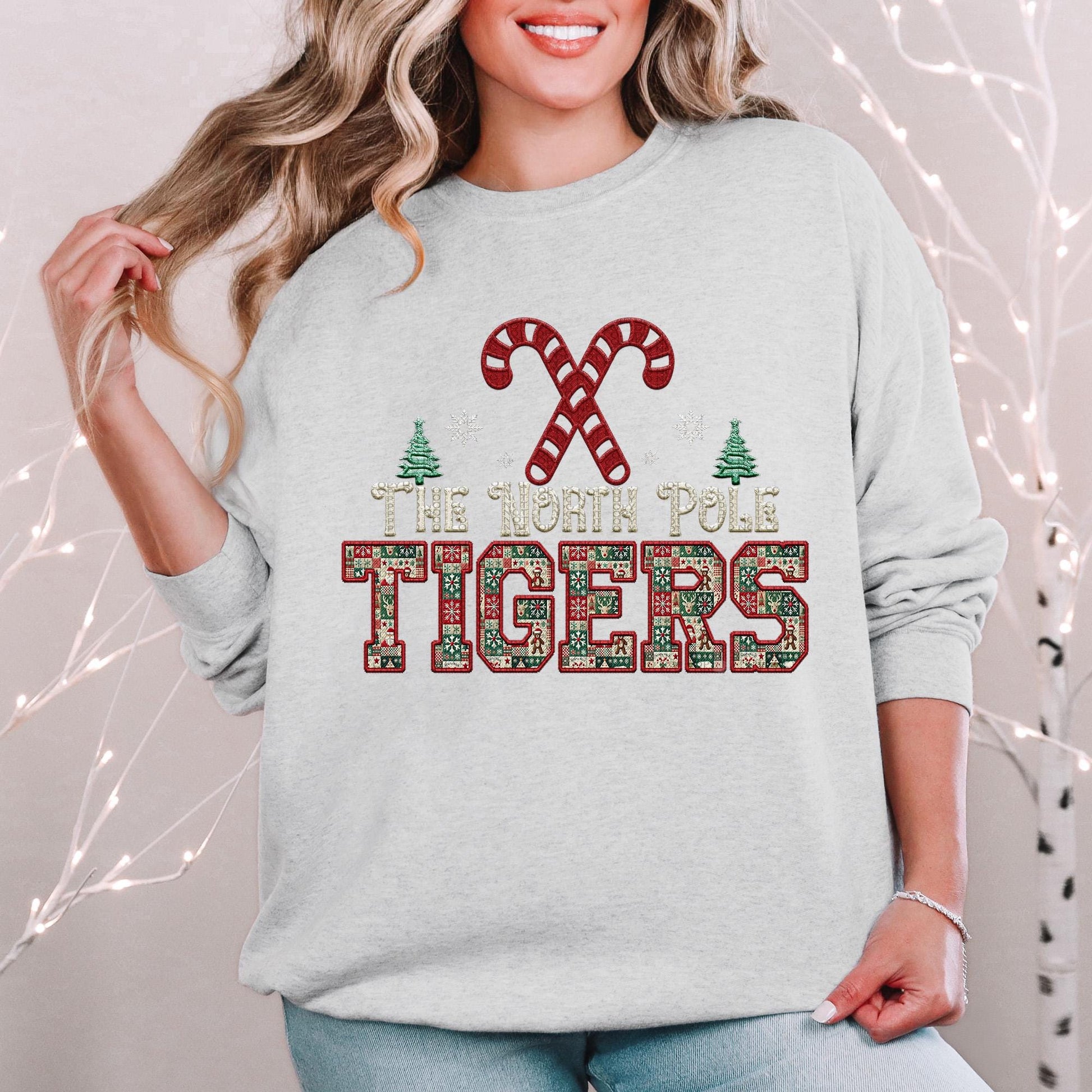 Tigers Christmas themed Mascot PNG Christmas School Spirit Holiday Mascot, Game day Christmas Festive Faux Embroidery Digital Download