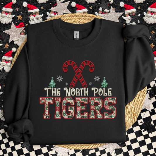 Tigers Christmas themed Mascot PNG Christmas School Spirit Holiday Mascot, Game day Christmas Festive Faux Embroidery Digital Download