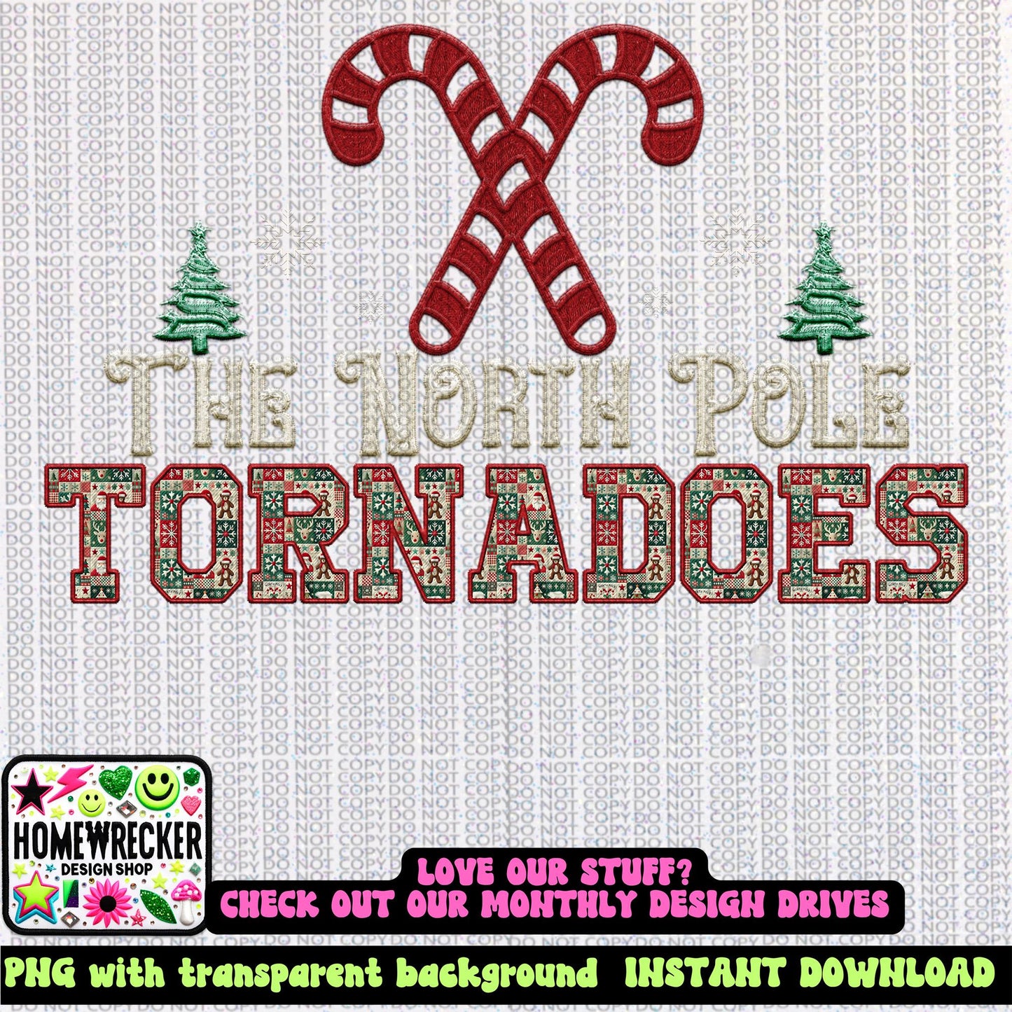 Tornadoes Christmas themed Mascot PNG Christmas School Spirit Holiday Mascot, Game day Christmas Festive Faux Embroidery Digital Download