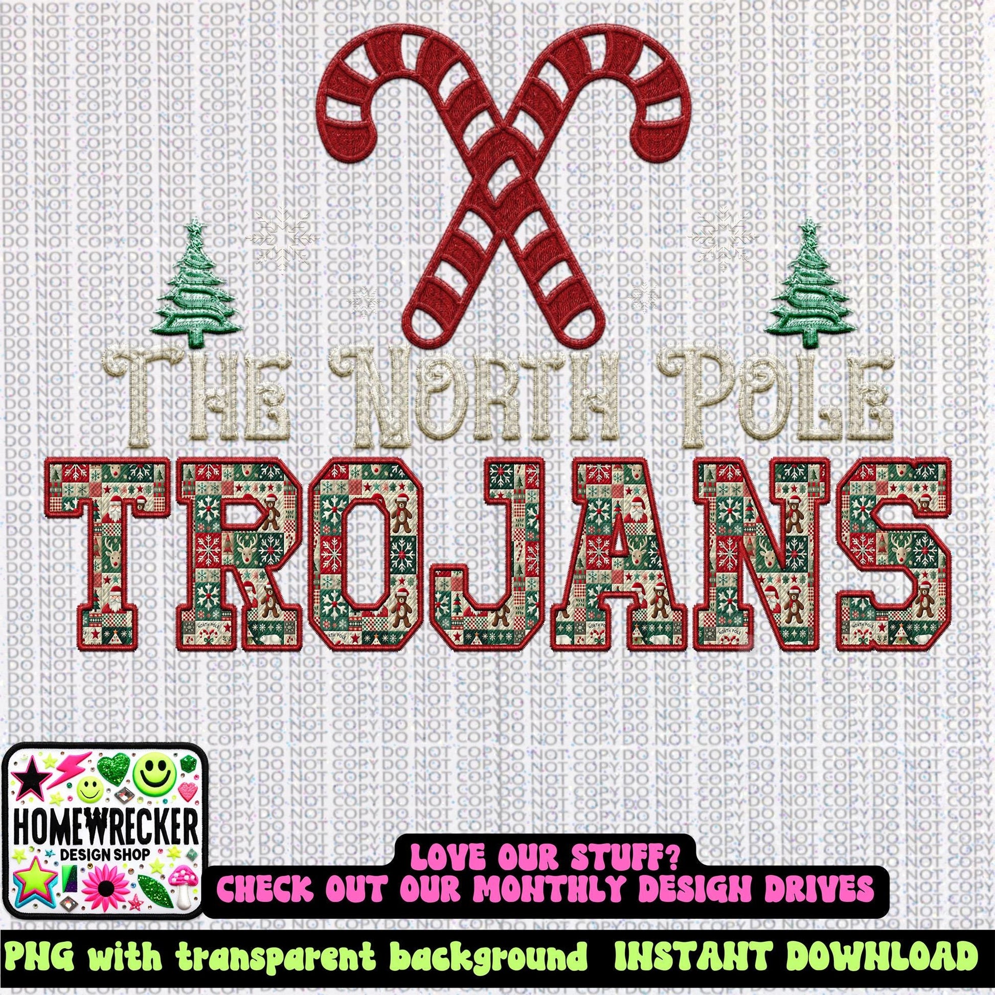 Trojans Christmas themed Mascot PNG Christmas School Spirit, Holiday Mascot, Game day Christmas Festive Faux Embroidery Digital Download