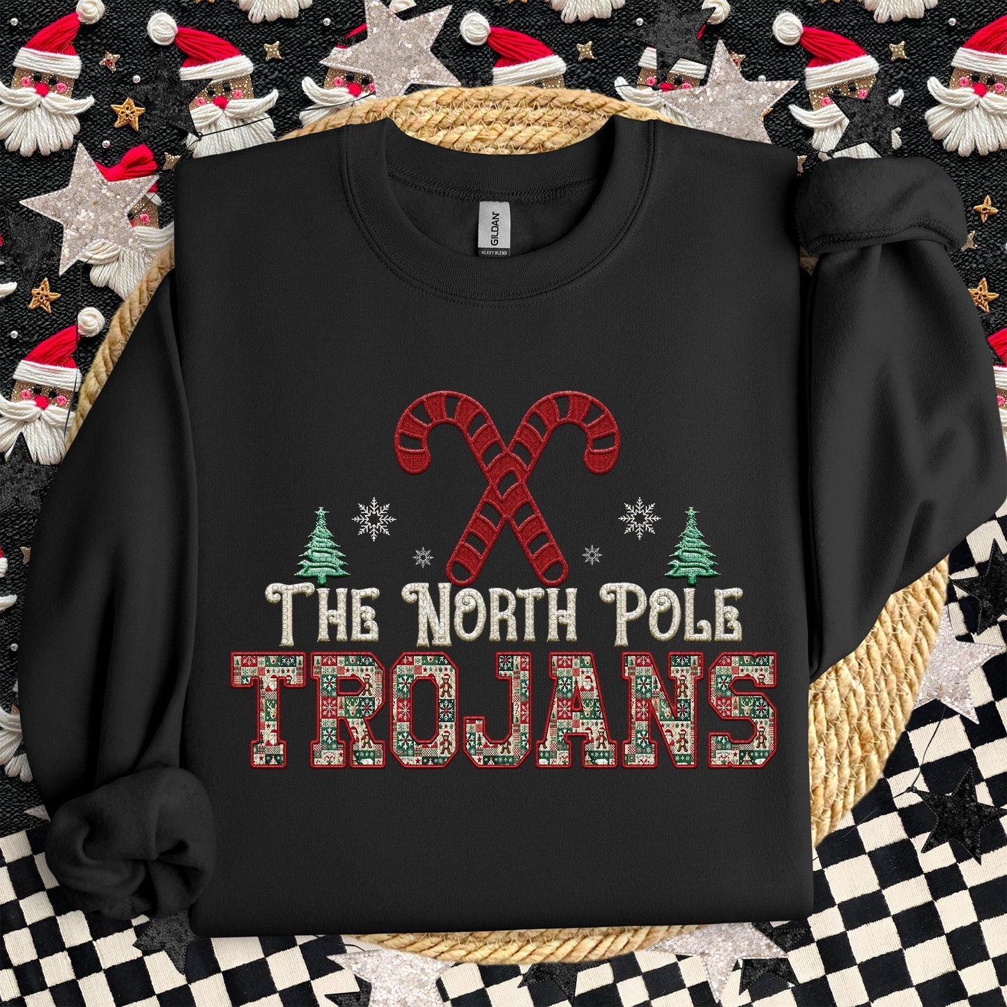 Trojans Christmas themed Mascot PNG Christmas School Spirit, Holiday Mascot, Game day Christmas Festive Faux Embroidery Digital Download