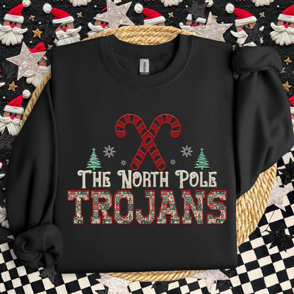 Trojans Christmas themed Mascot PNG Christmas School Spirit, Holiday Mascot, Game day Christmas Festive Faux Embroidery Digital Download