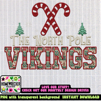 Vikings Christmas themed Mascot PNG Christmas School Spirit Holiday Mascot, Game day Christmas Festive Faux Embroidery Digital Download