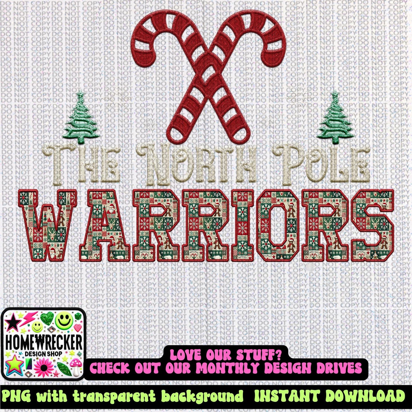 Warriors Christmas themed Mascot PNG Christmas School Spirit, Holiday Mascot, Game day Christmas Festive Faux Embroidery Digital Download