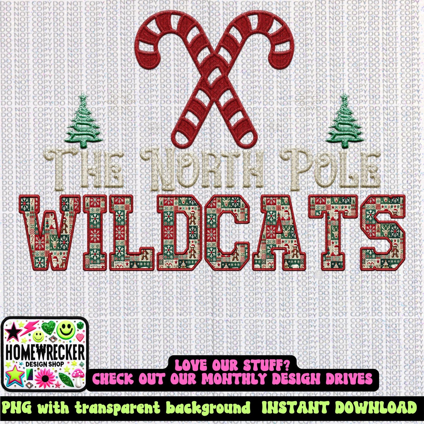 Wildcats Christmas themed Mascot PNG Christmas School Spirit Holiday Mascot, Game day Christmas Festive Faux Embroidery Digital Download