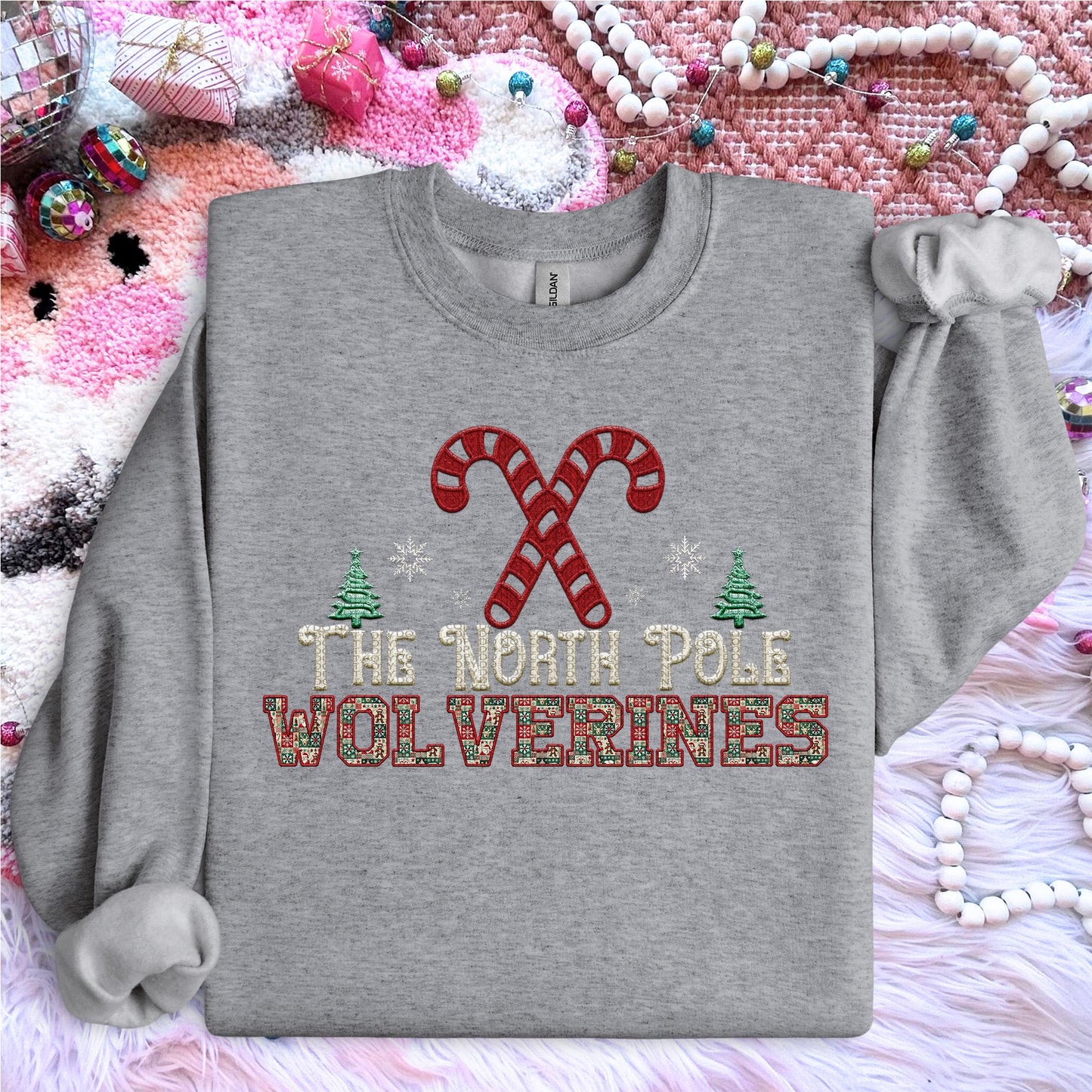 Wolverines Christmas themed Mascot PNG Christmas School Spirit, Holiday Mascot, Game day Christmas Festive Faux Embroidery Digital Download