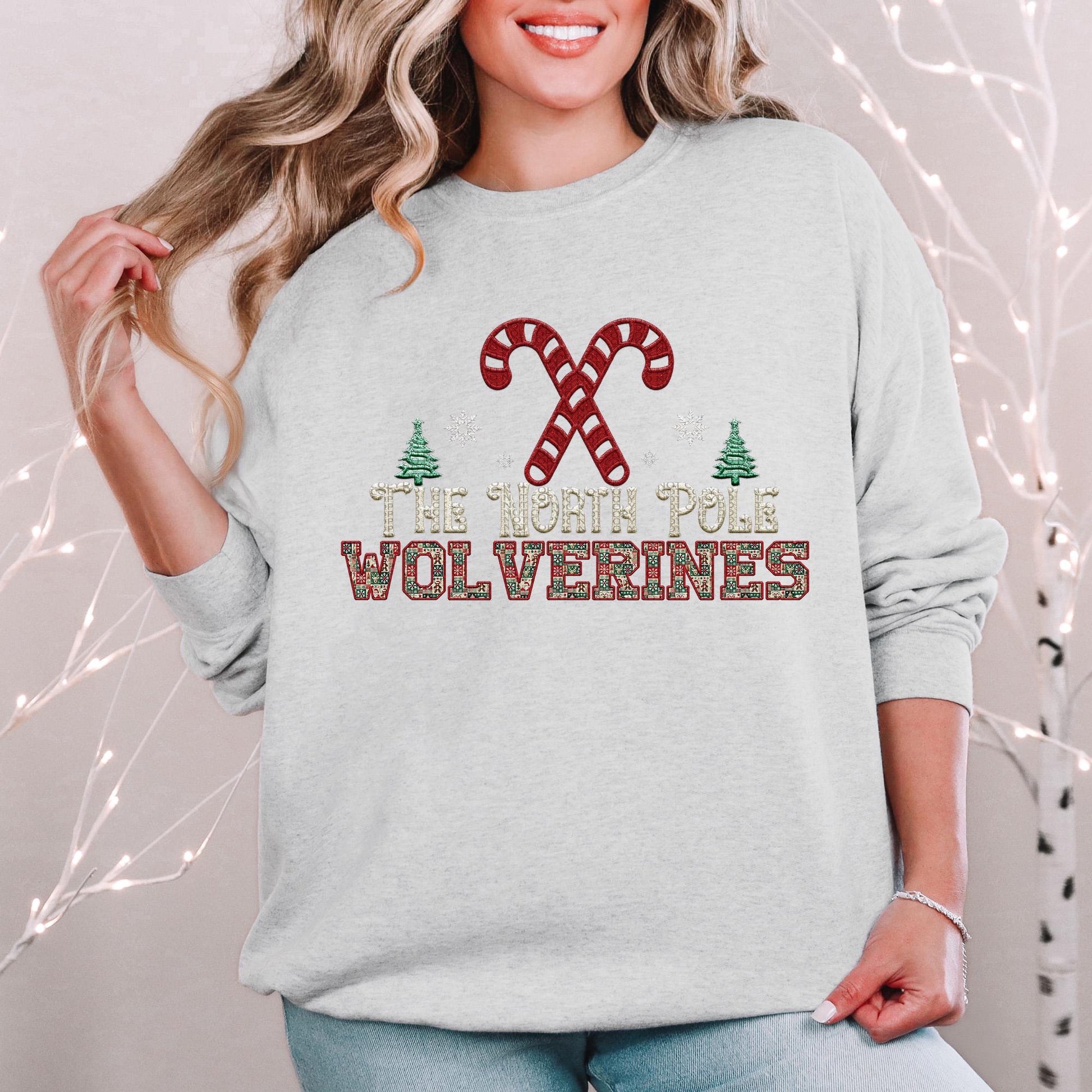 Wolverines Christmas themed Mascot PNG Christmas School Spirit, Holiday Mascot, Game day Christmas Festive Faux Embroidery Digital Download