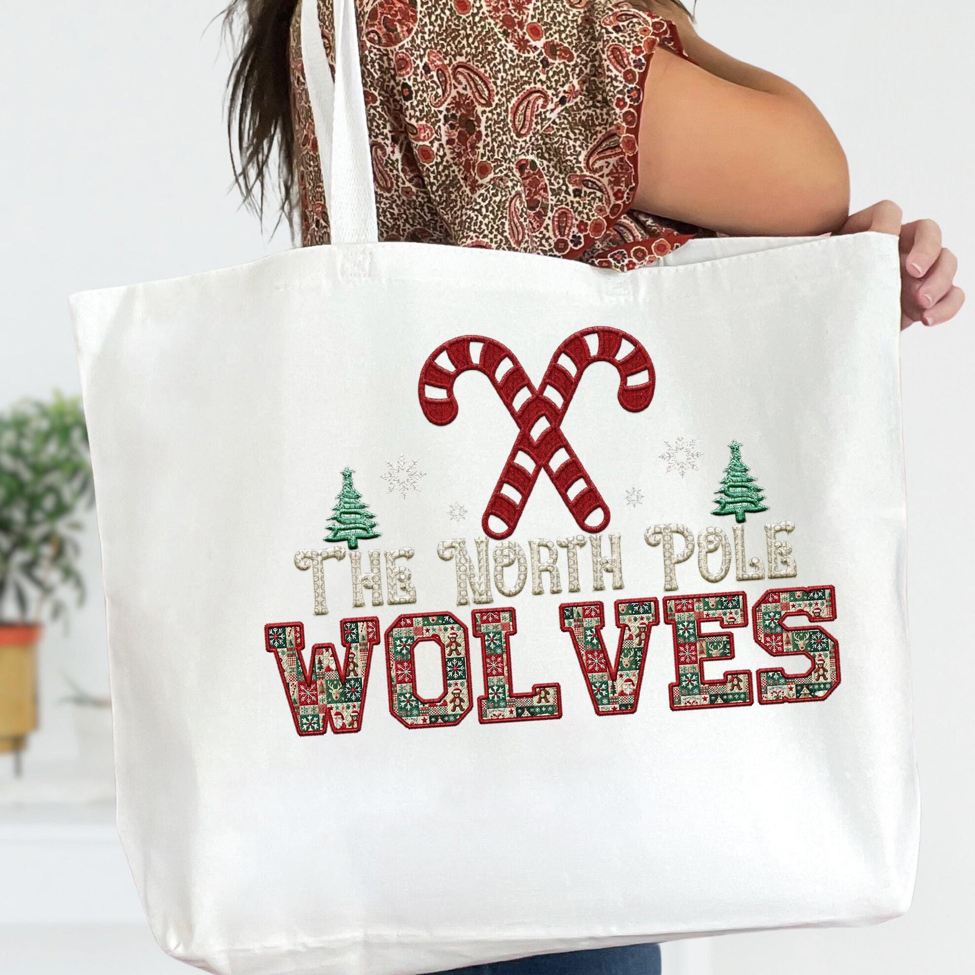 Wolves Christmas themed Mascot PNG Christmas School Spirit Holiday Mascot, Game day Christmas Festive Faux Embroidery Digital Download