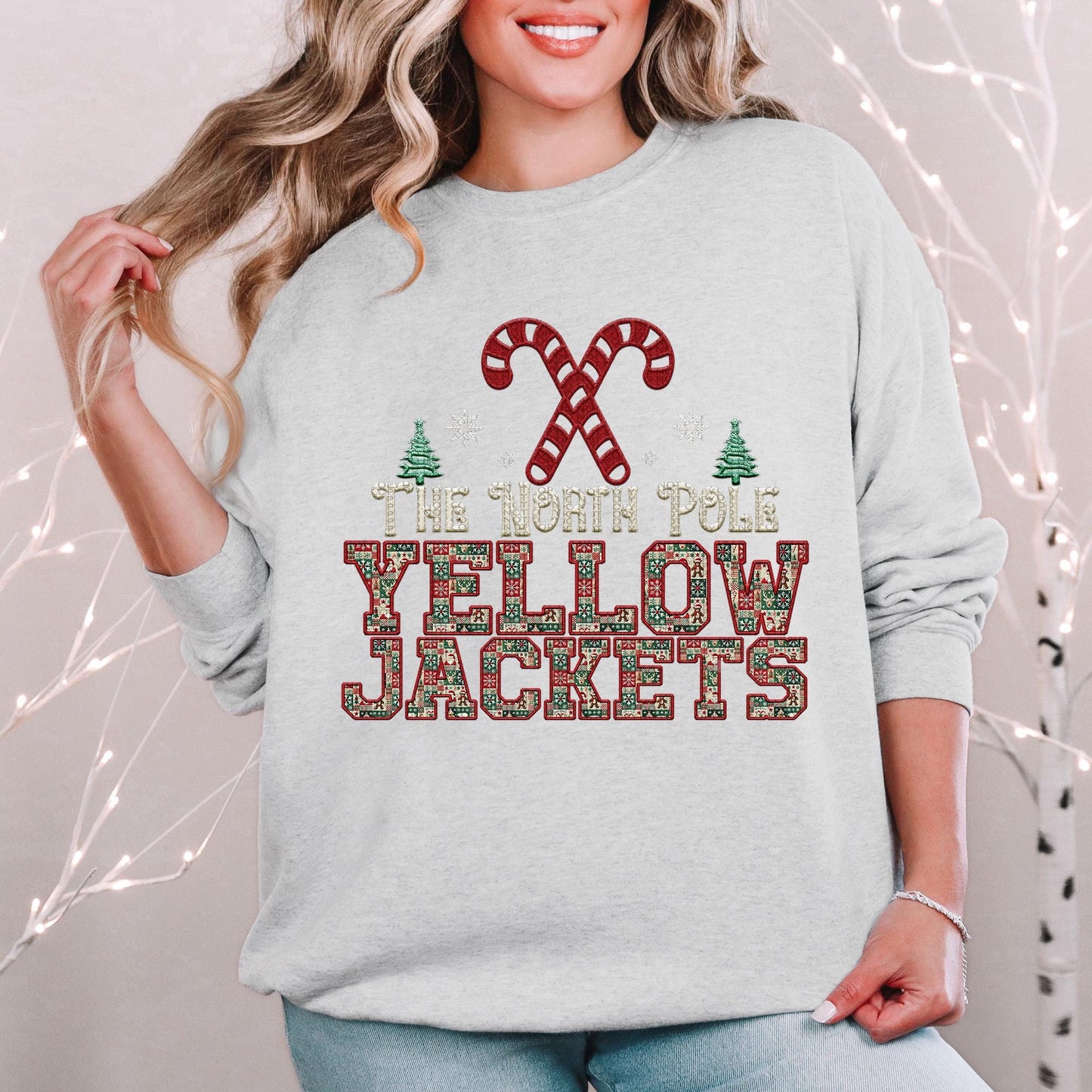 Yellowjackets Christmas themed Mascot PNG Christmas School Spirit, Holiday Mascot, Game day Christmas Faux Embroidery Digital Download