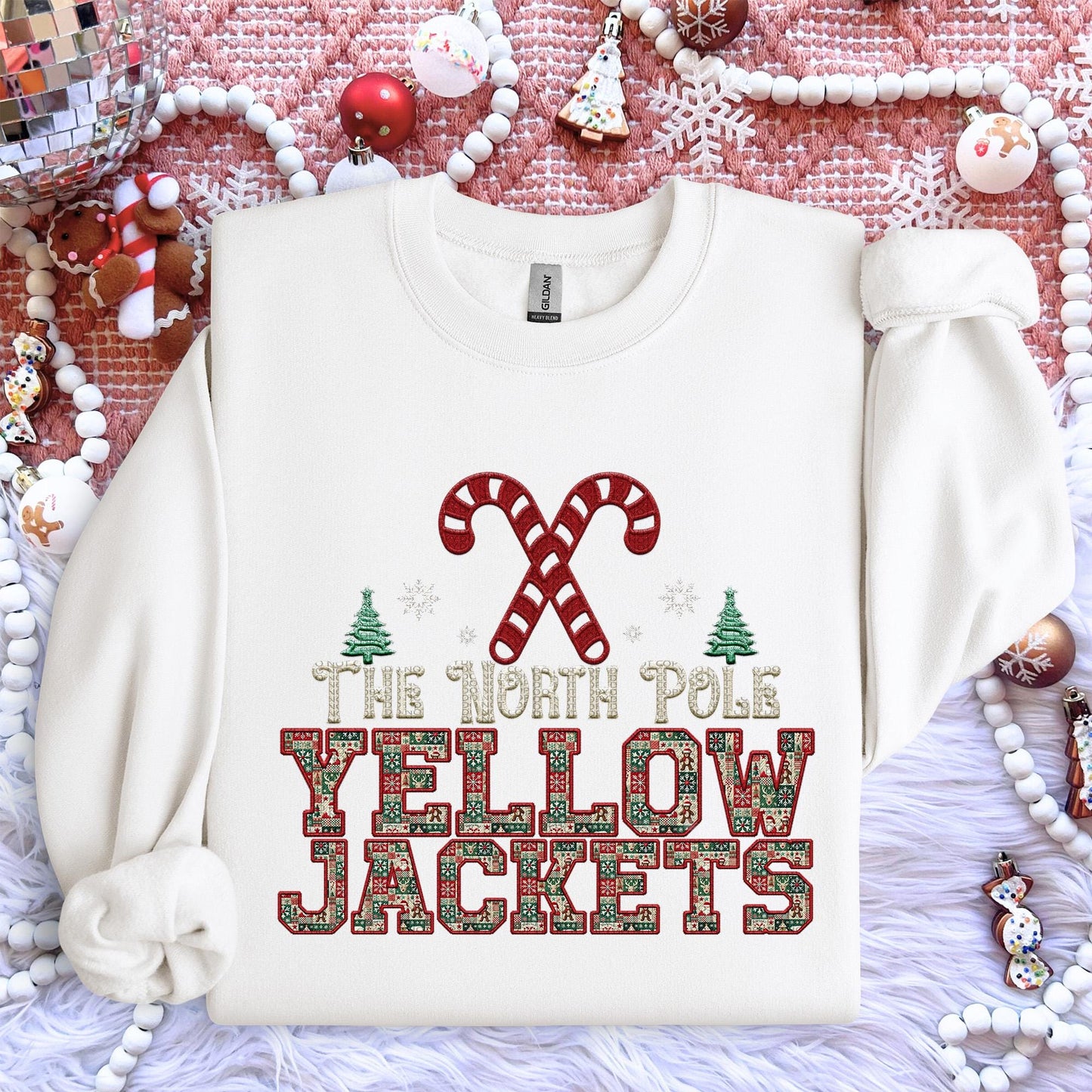 Yellowjackets Christmas themed Mascot PNG Christmas School Spirit, Holiday Mascot, Game day Christmas Faux Embroidery Digital Download