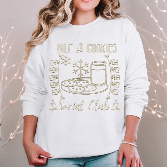 Milf and cookies social club, Milk and cookies, Santa's Cookies Christmas Snowflakes Faux Embroidery shirt Design PNG