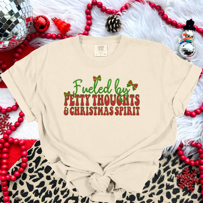 Fueled by Petty Thoughts and Christmas Spirit PNG Faux Embroidery digital Design Christmas PNG Holiday shirt Design Holiday Digital Download