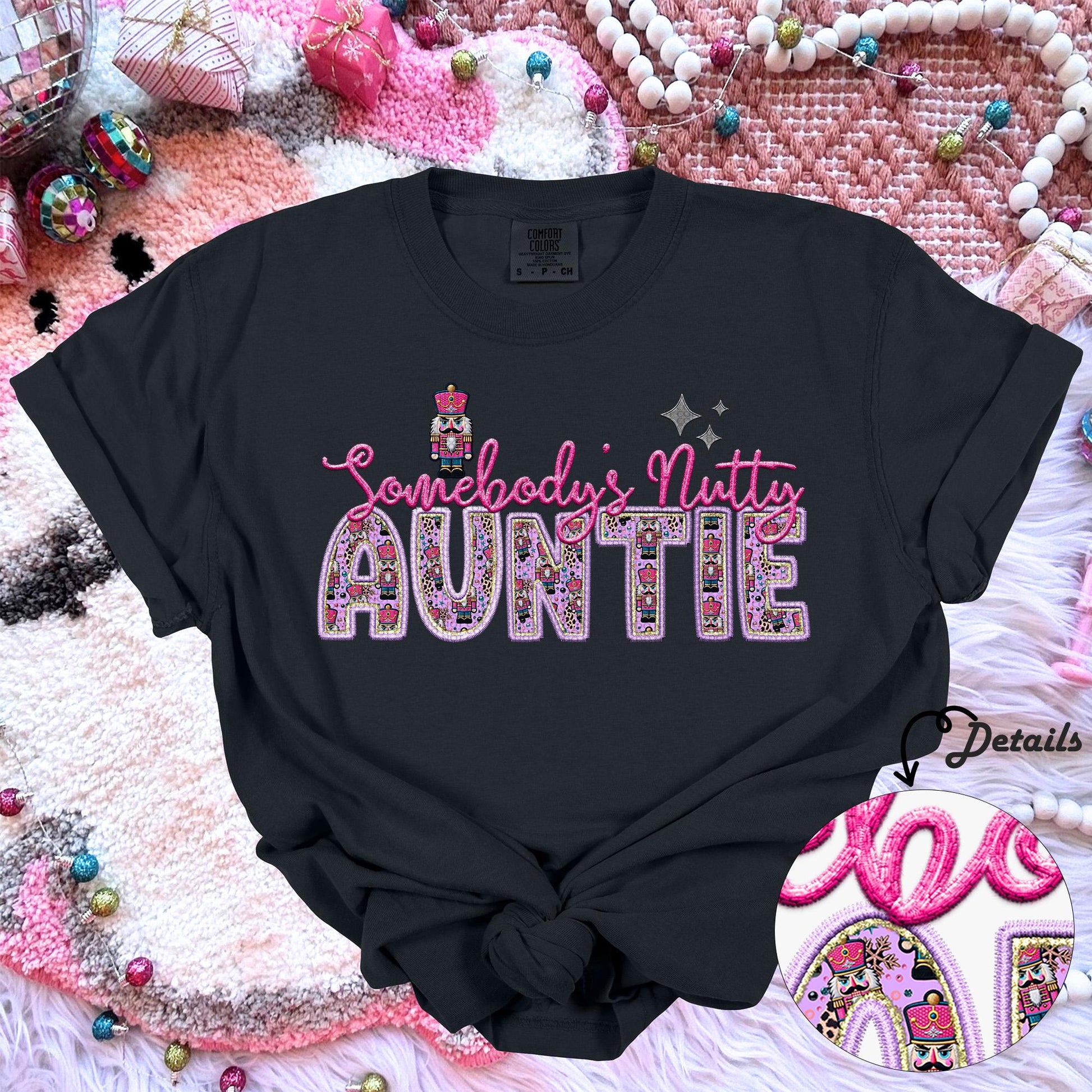 Auntie | Somebodys Nutty PNG Faux Embroidery digital Design Christmas PNG Holiday T-shirt Design Holiday Digital Download