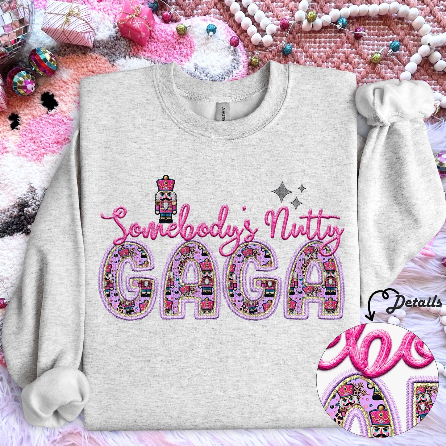 Gaga | Somebodys Nutty PNG Faux Embroidery digital Design Christmas PNG Holiday T-shirt Design Holiday Digital Download