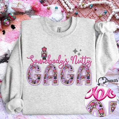 Gaga | Somebodys Nutty PNG Faux Embroidery digital Design Christmas PNG Holiday T-shirt Design Holiday Digital Download