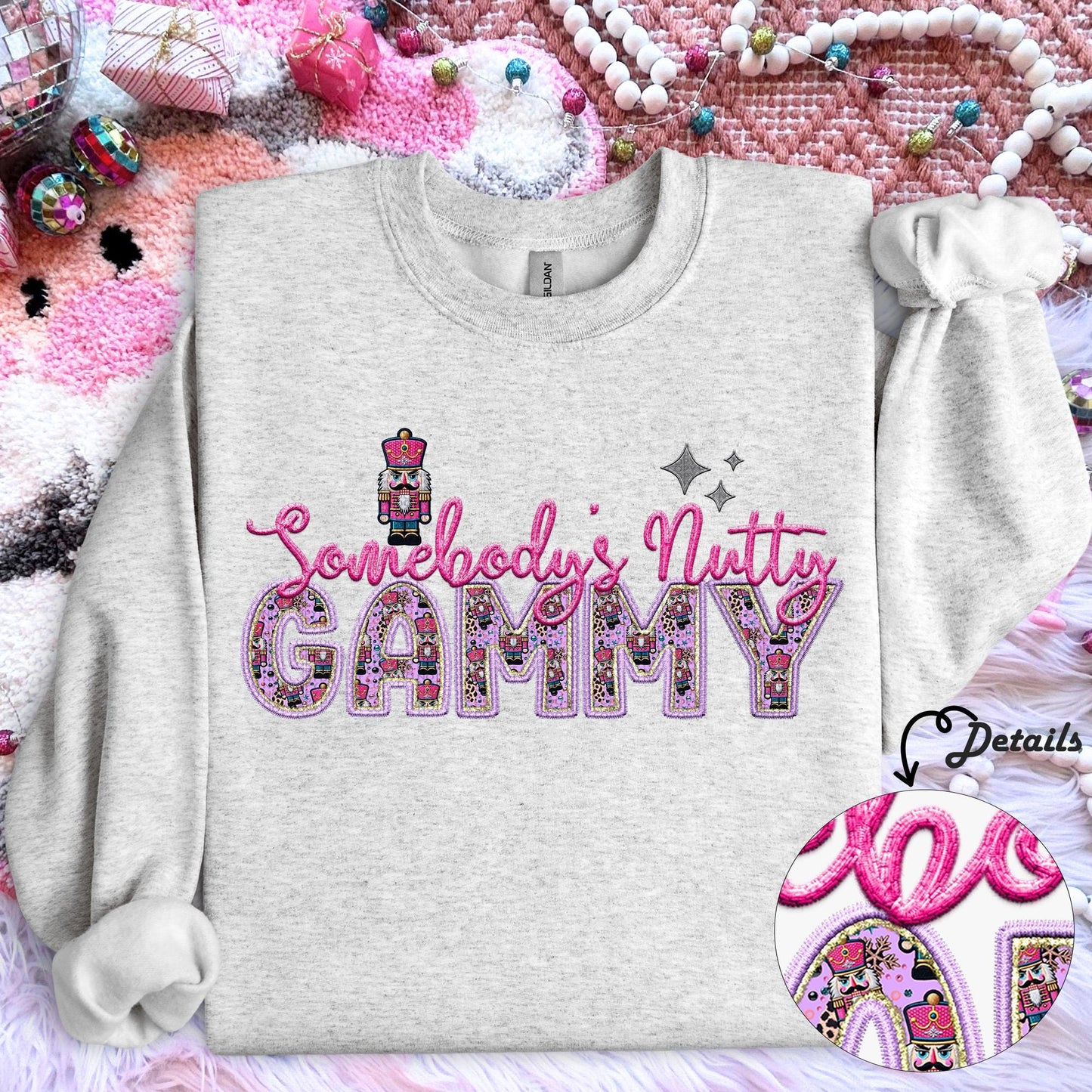 Gammy | Somebodys Nutty PNG Faux Embroidery digital Design Christmas PNG Holiday T-shirt Design Holiday Digital Download