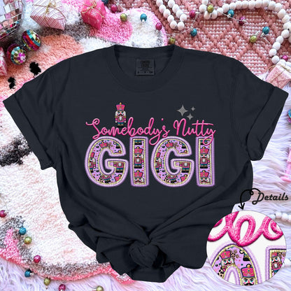 Gigi | Somebodys Nutty PNG Faux Embroidery digital Design Christmas PNG Holiday T-shirt Design Holiday Digital Download