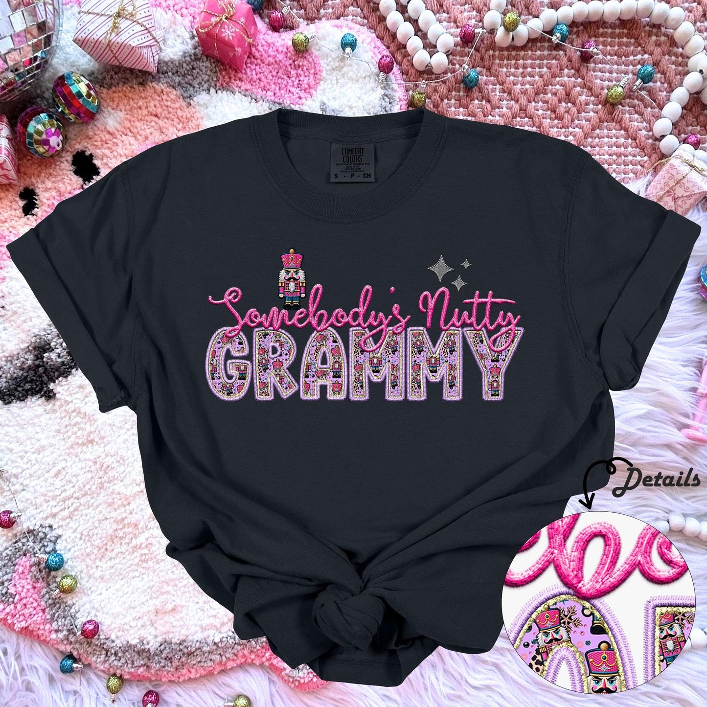 Grammy | Somebodys Nutty PNG Faux Embroidery digital Design Christmas PNG Holiday T-shirt Design Holiday Digital Download