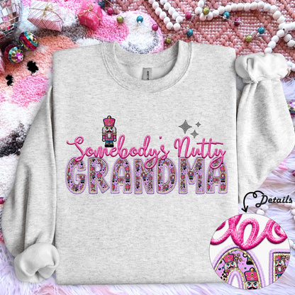 Grandma | Somebodys Nutty PNG Faux Embroidery digital Design Christmas PNG Holiday T-shirt Design Holiday Digital Download