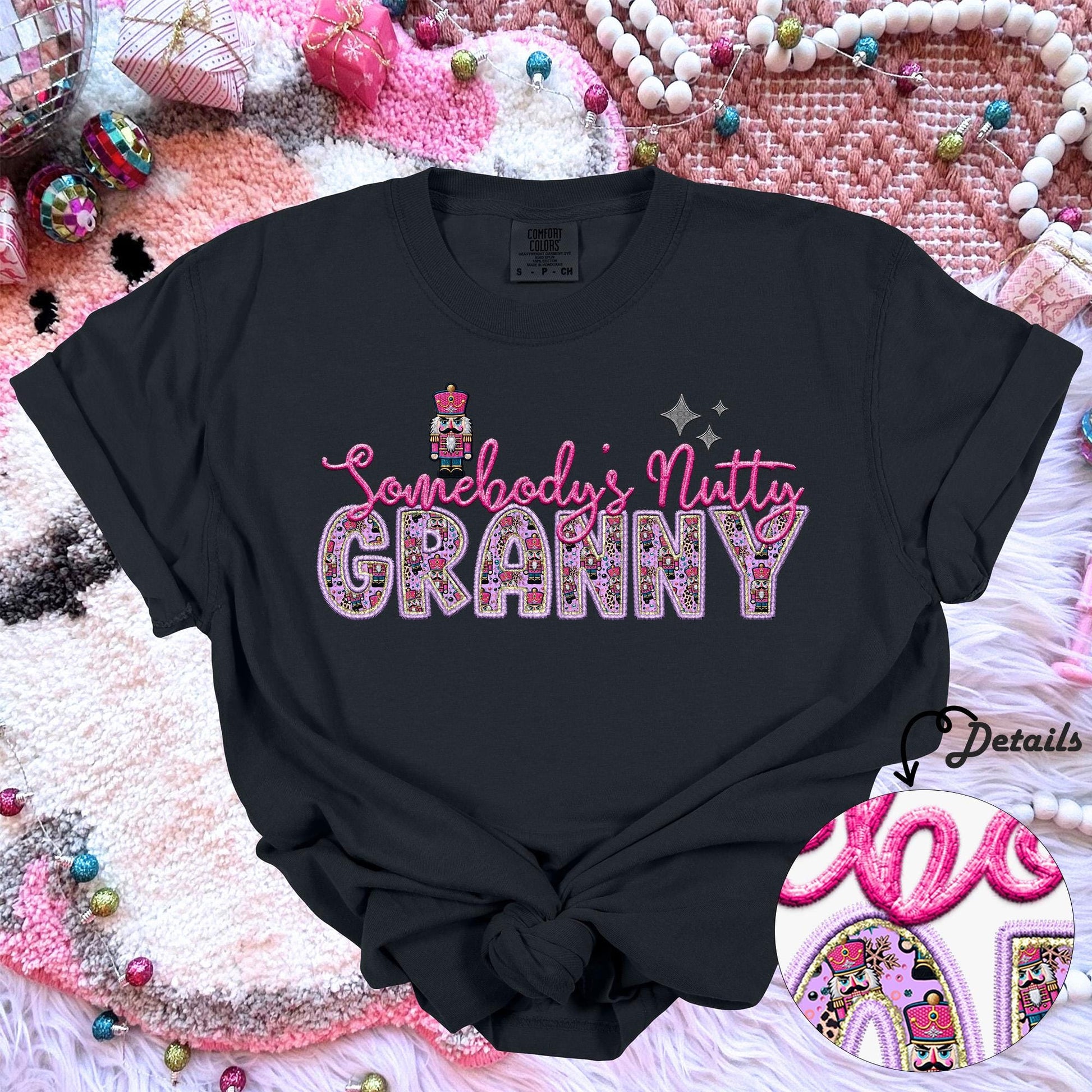 Granny | Somebodys Nutty PNG Faux Embroidery digital Design Christmas PNG Holiday T-shirt Design Holiday Digital Download