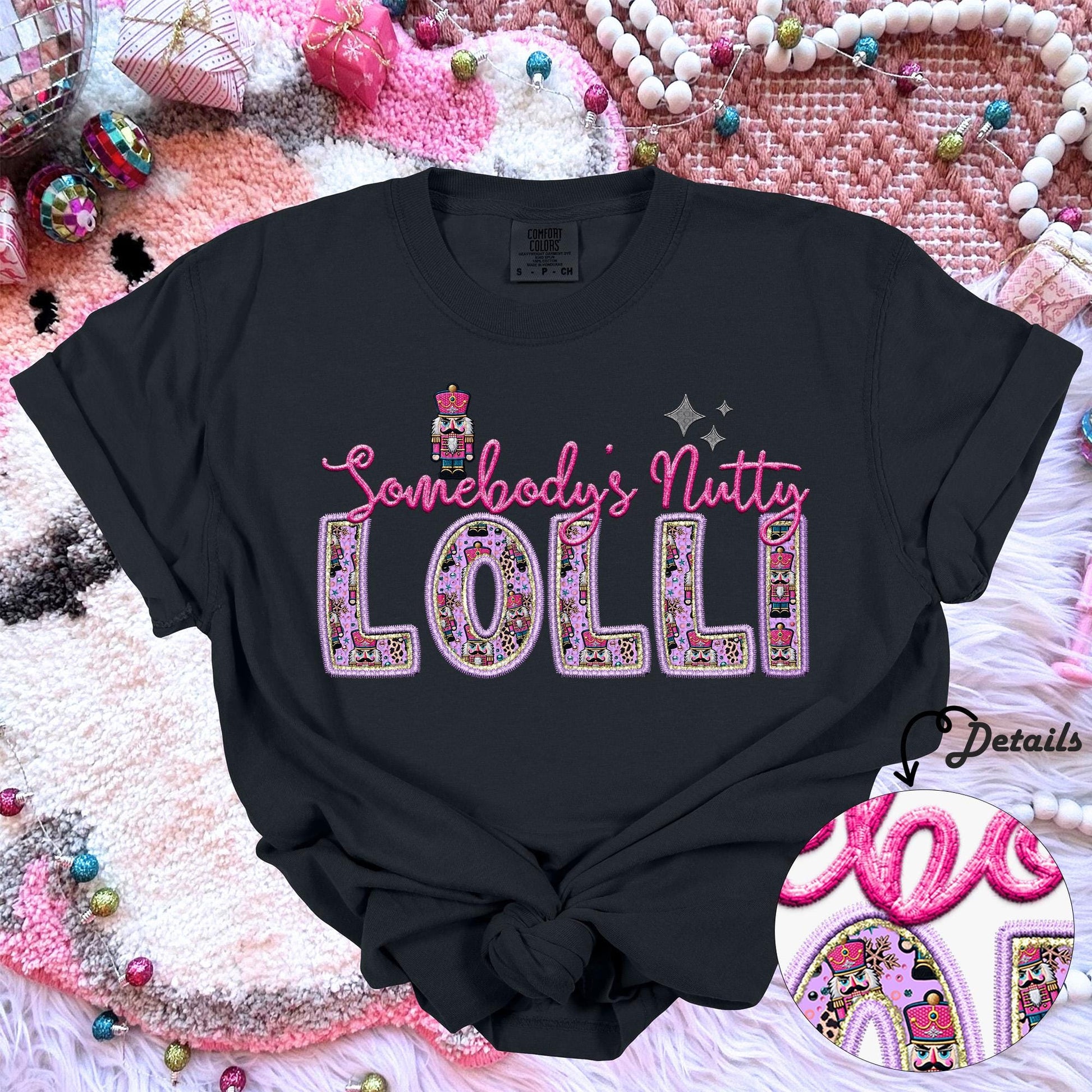 Lolli | Somebodys Nutty PNG Faux Embroidery digital Design Christmas PNG Holiday T-shirt Design Holiday Digital Download