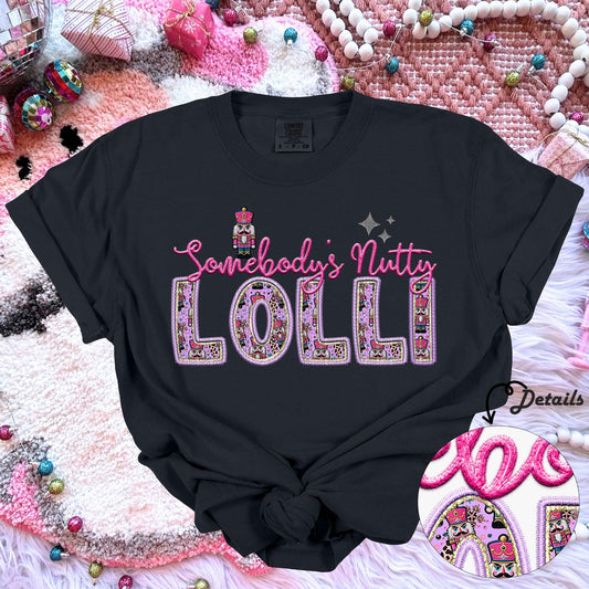 Lolli | Somebodys Nutty PNG Faux Embroidery digital Design Christmas PNG Holiday T-shirt Design Holiday Digital Download