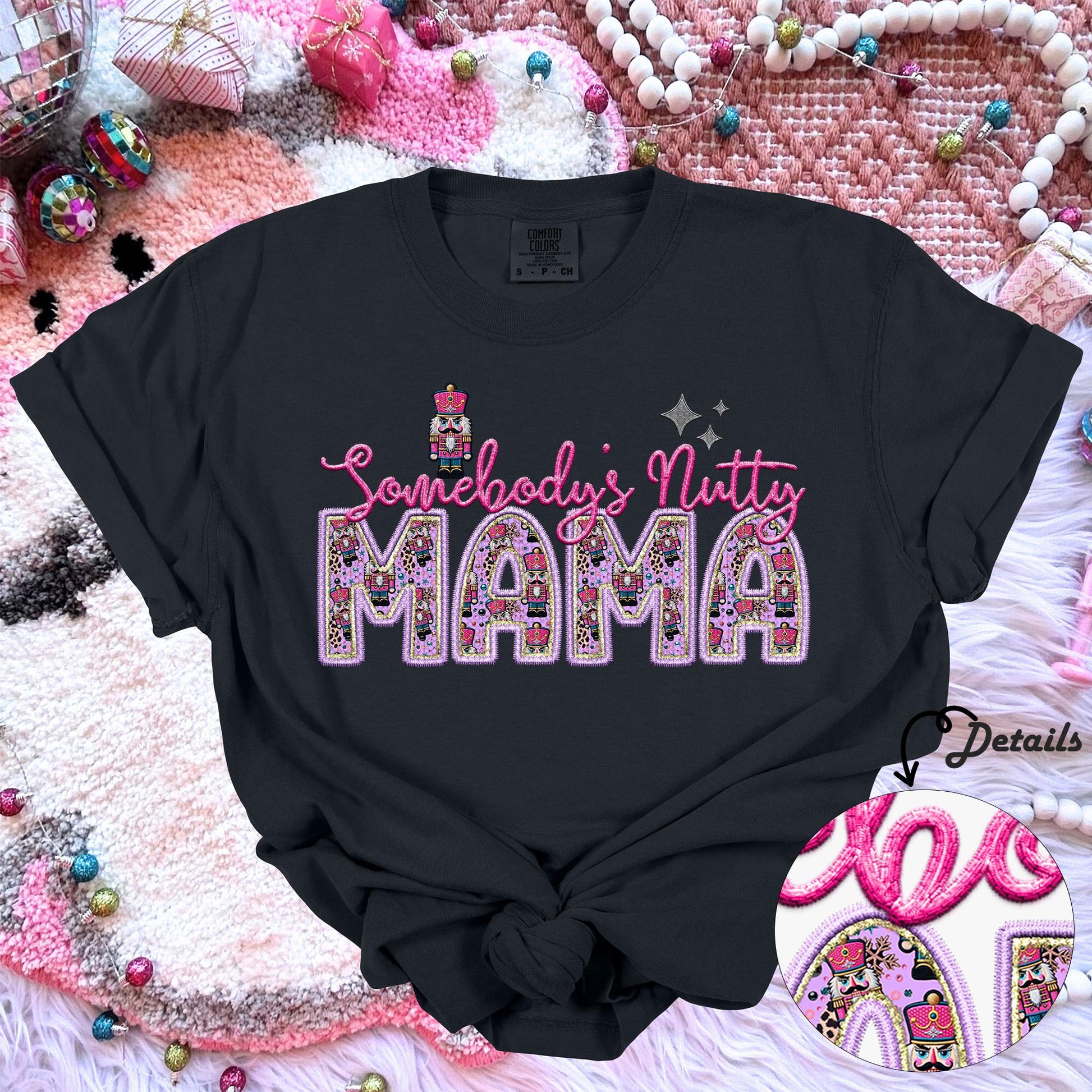 Mama | Somebodys Nutty PNG Faux Embroidery digital Design Christmas PNG Holiday T-shirt Design Holiday Digital Download