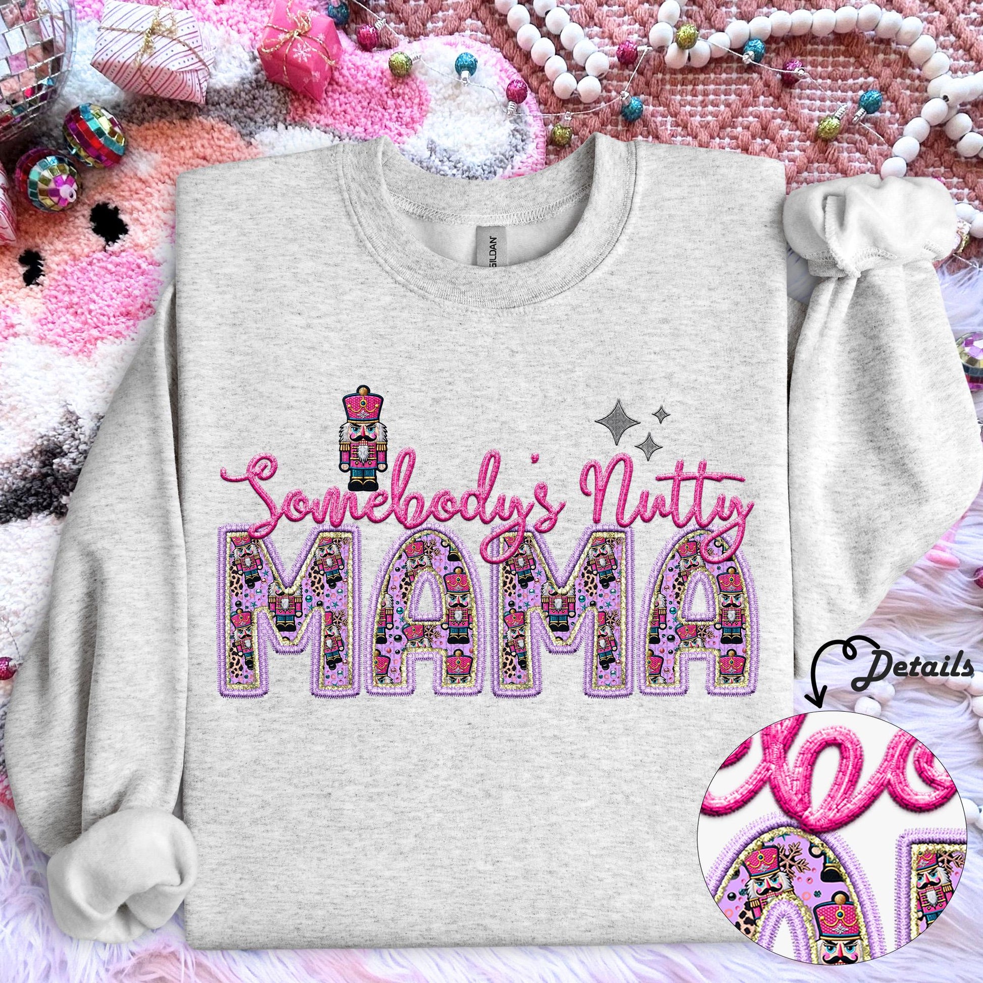 Mama | Somebodys Nutty PNG Faux Embroidery digital Design Christmas PNG Holiday T-shirt Design Holiday Digital Download