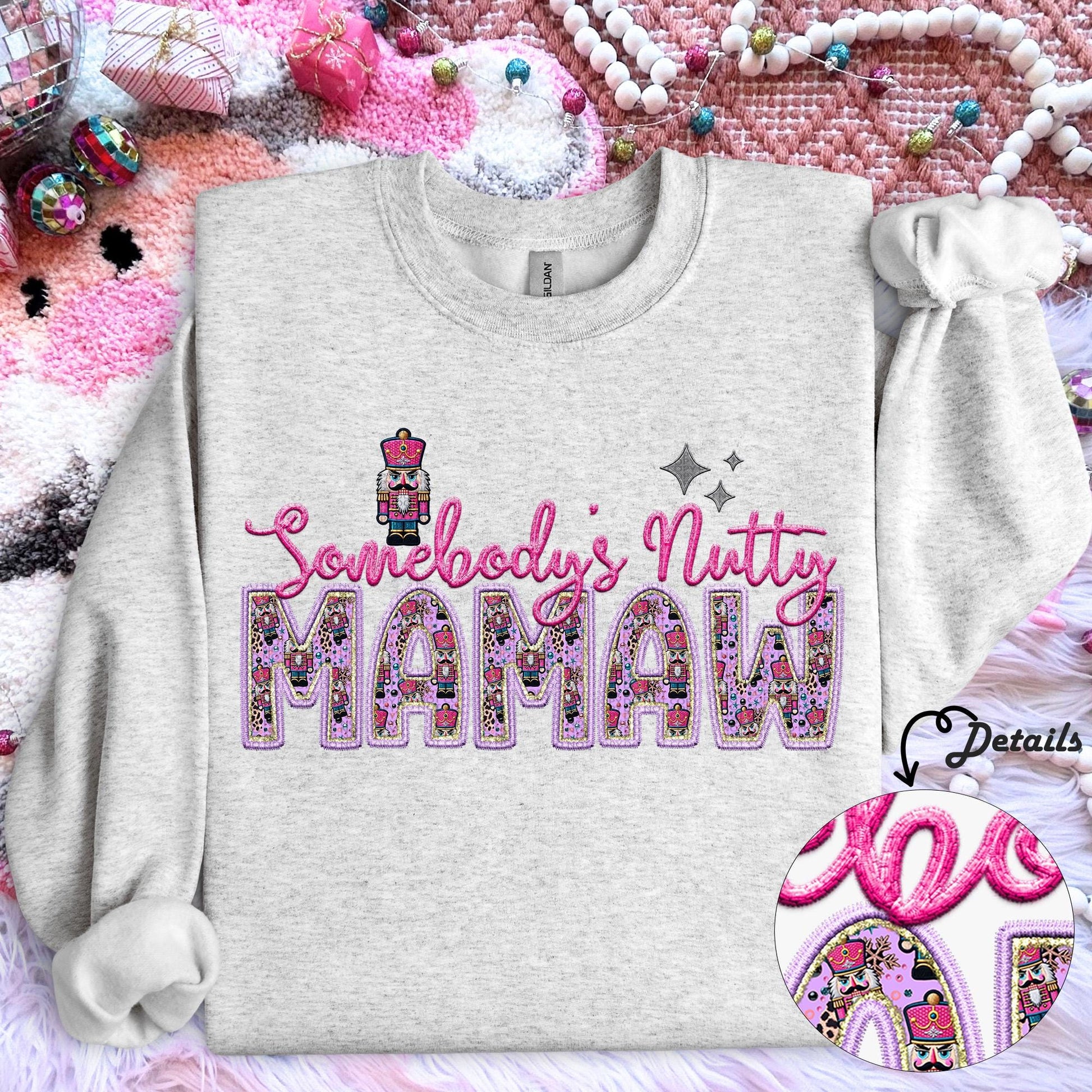 Mamaw | Somebodys Nutty PNG Faux Embroidery digital Design Christmas PNG Holiday T-shirt Design Holiday Digital Download