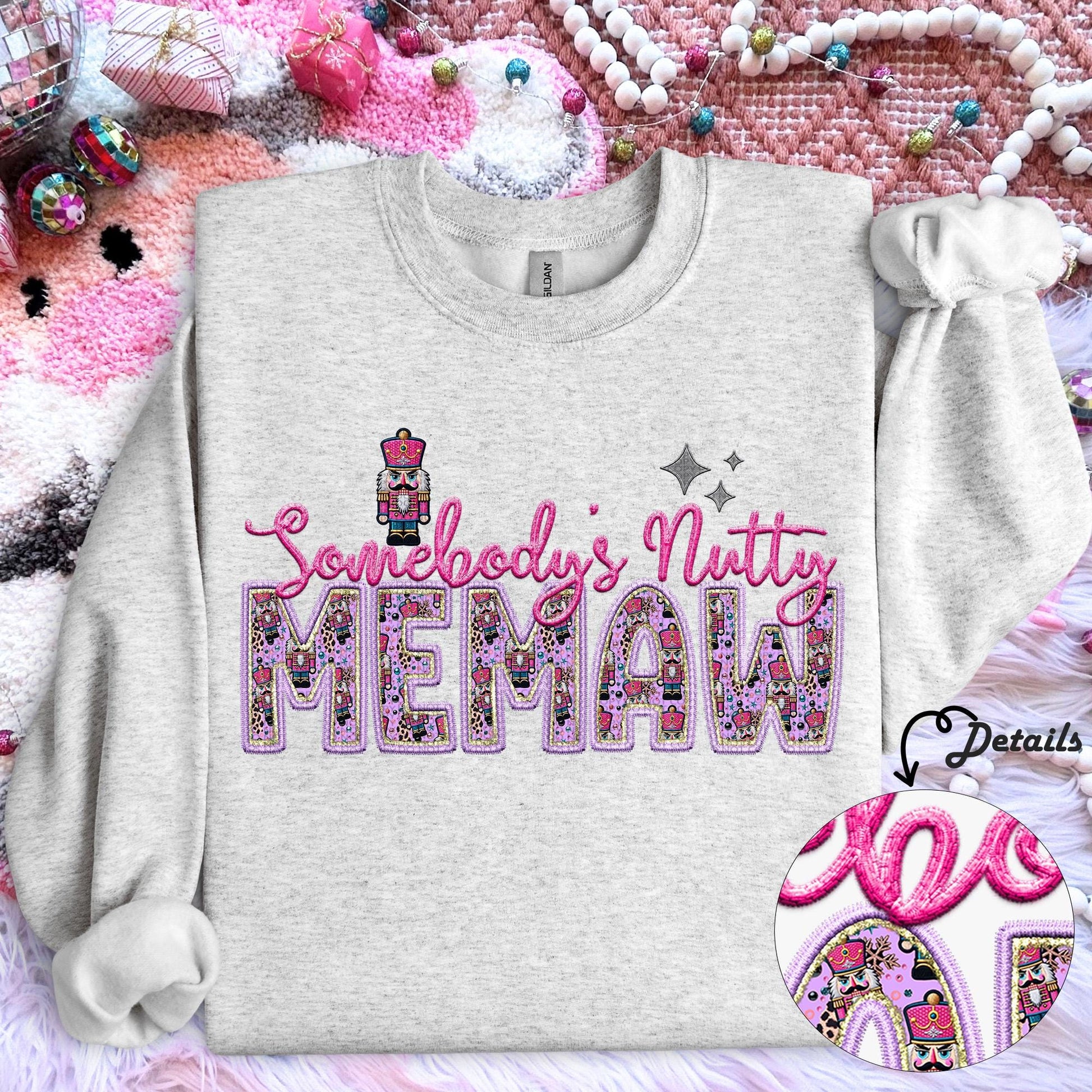 Memaw | Somebodys Nutty PNG Faux Embroidery digital Design Christmas PNG Holiday T-shirt Design Holiday Digital Download