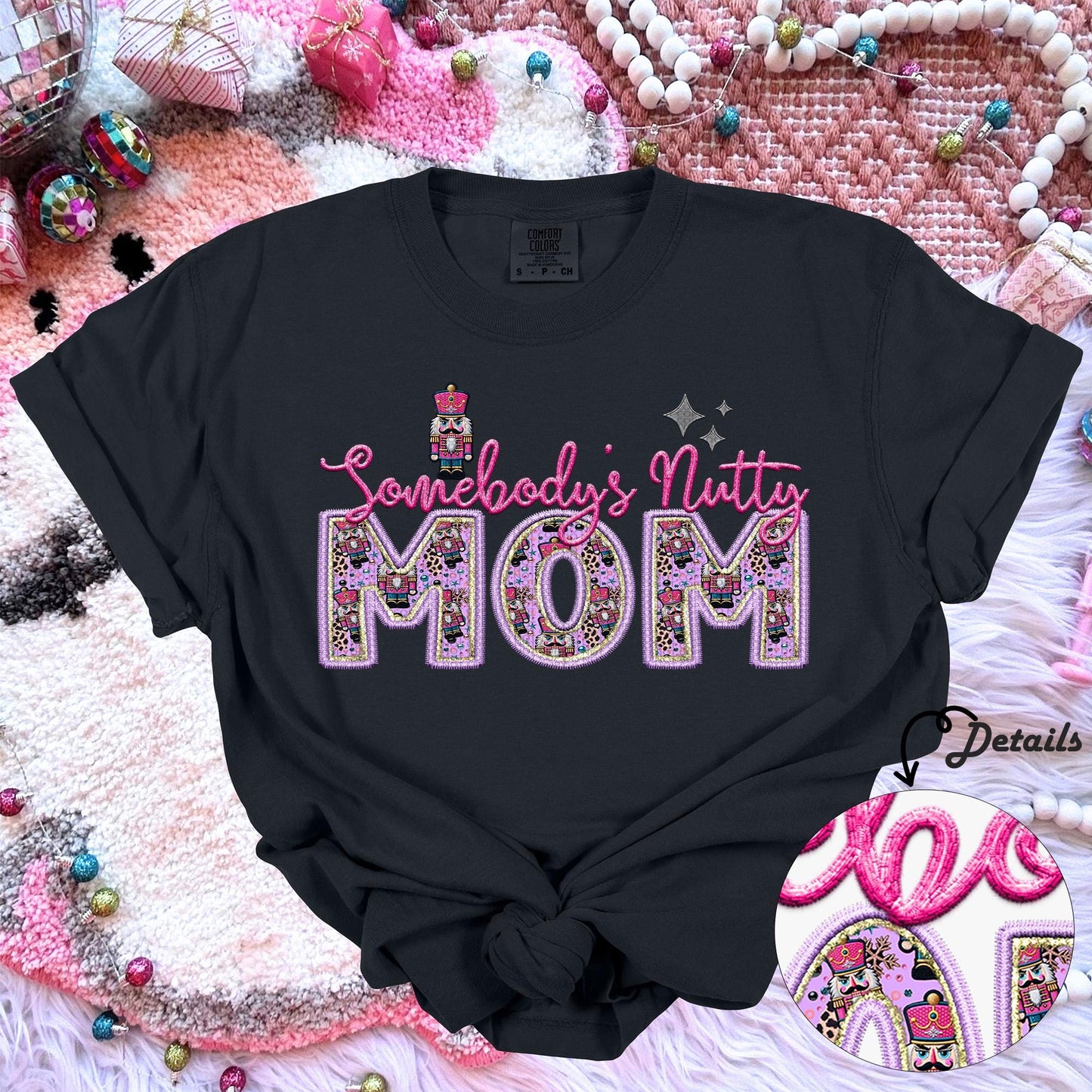 Mom | Somebodys Nutty PNG Faux Embroidery digital Design Christmas PNG Holiday T-shirt Design Holiday Digital Download