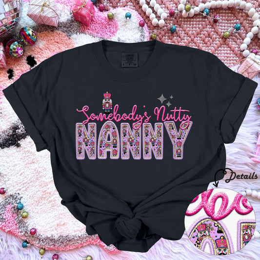 Nanny | Somebodys Nutty PNG Faux Embroidery digital Design Christmas PNG Holiday T-shirt Design Holiday Digital Download