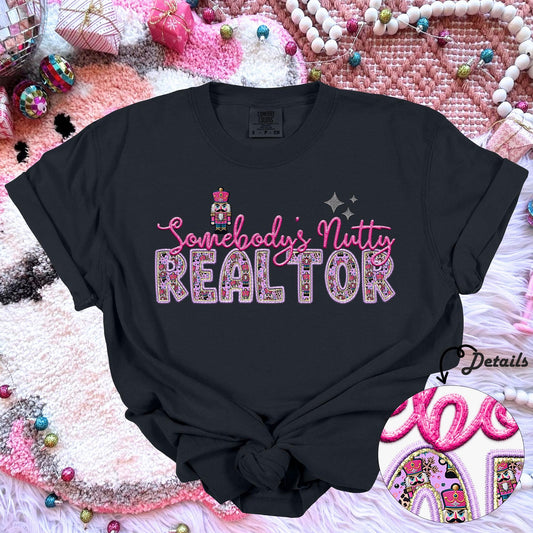 Realtor | Somebodys Nutty PNG Faux Embroidery digital Design Christmas PNG Holiday T-shirt Design Holiday Digital Download